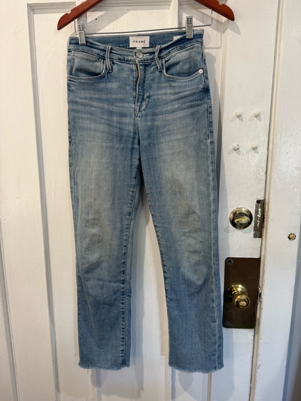 Frame Denim Faded Light Blue Straight-Leg Jeans